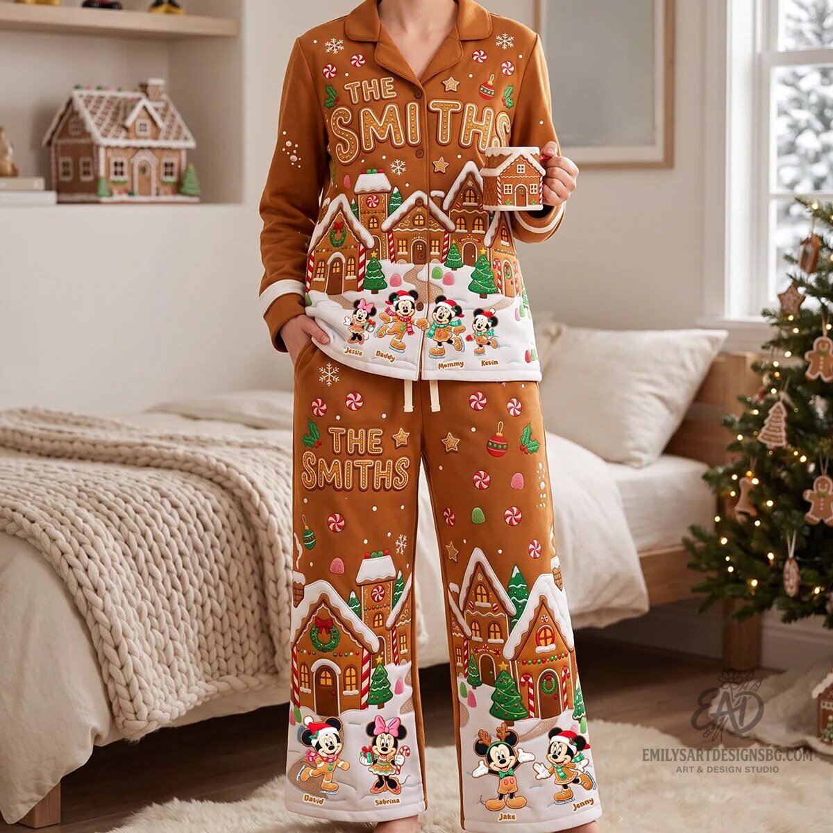 Personalized Disney Mickey and Minnie Mouse Gingerbread Family Christmas Pajamas